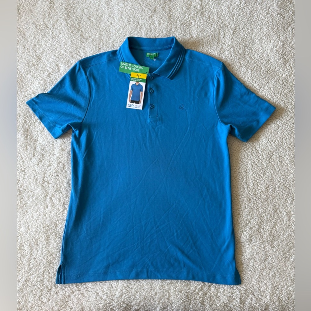 United Colors of Benetton Men's COOLMAX Polo Shirt Blue Size Small New with Tags